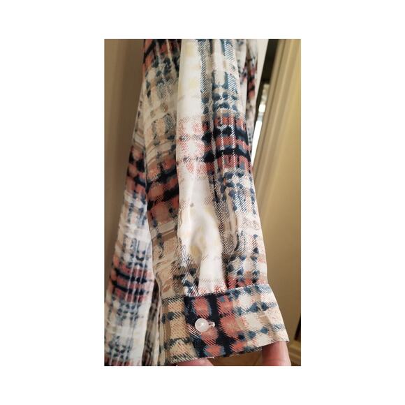 Ellos Plaid Pull On Shirt Blouse / Dress Button Cuff Long Sleeve Ruching Size 14 - Picture 5 of 8